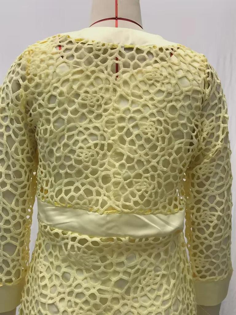 Женский комплект из цветного кружевного кардигана и платья 2025 года - включает два пальто