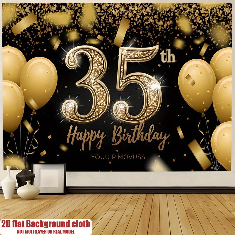 1pc Birthday 35th Confetti Glitter Durable Hanging Banner Golden Polyester