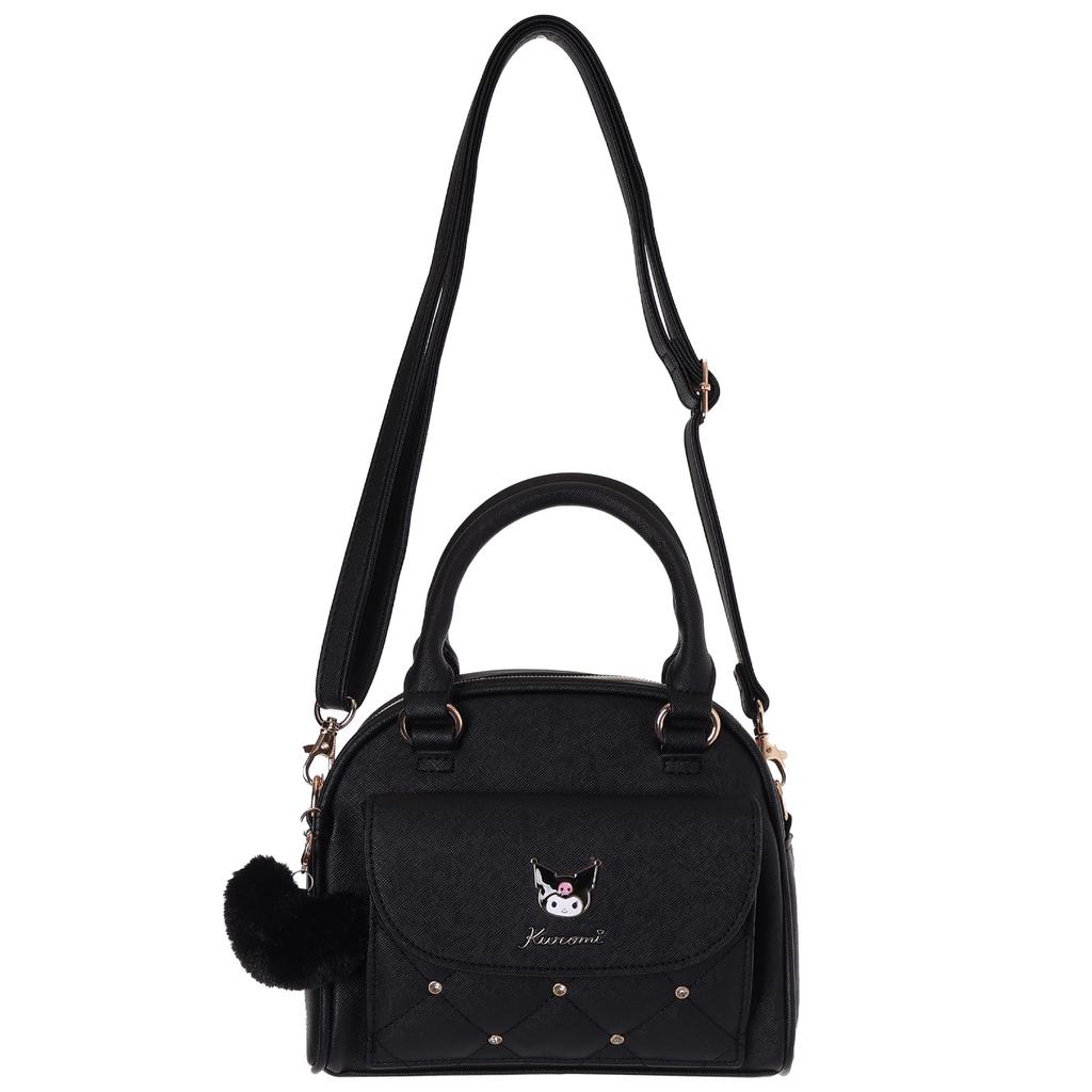 Sanrio Characters Boston Shoulder x x Synthetic Leather Bag, 16.5 19.5 10cm, 347g, (Kuromi)