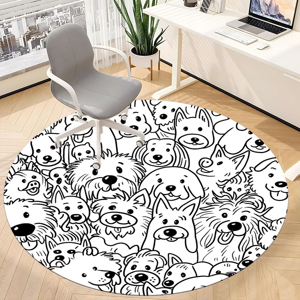 1pc Puppies Dogs Office Round Area Rug, Indoor Mat Suitable ForOffice, Under Office Chairs Bedroom Living Room Home Decor, Room Decot183
