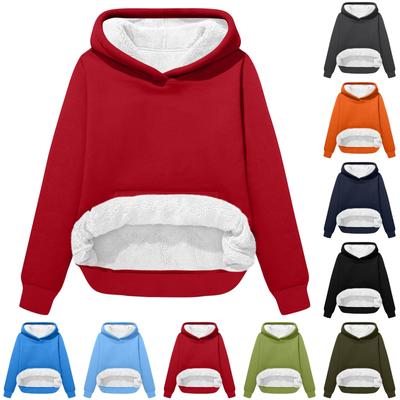 Женская модная повседневная универсальная повседневная бархатная толстовка с капюшоном, длинный рукав, однотонный топ, толстовка