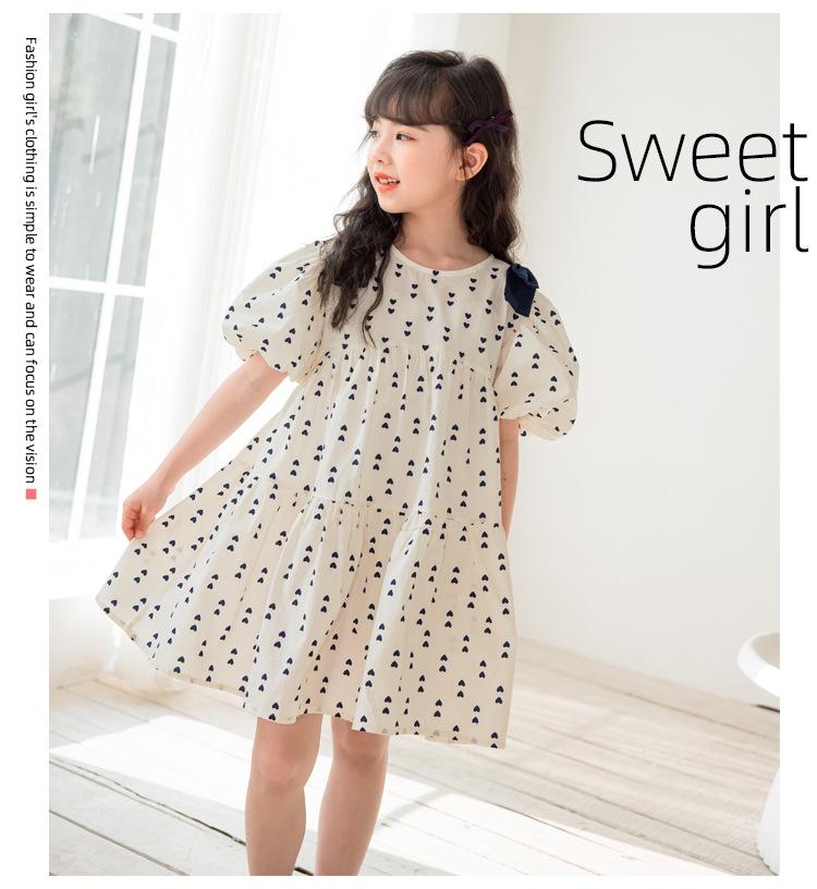 2025 Summer Korean Puff Sleeve Cotton Dress for Girls - Children's One-Piece Skirt