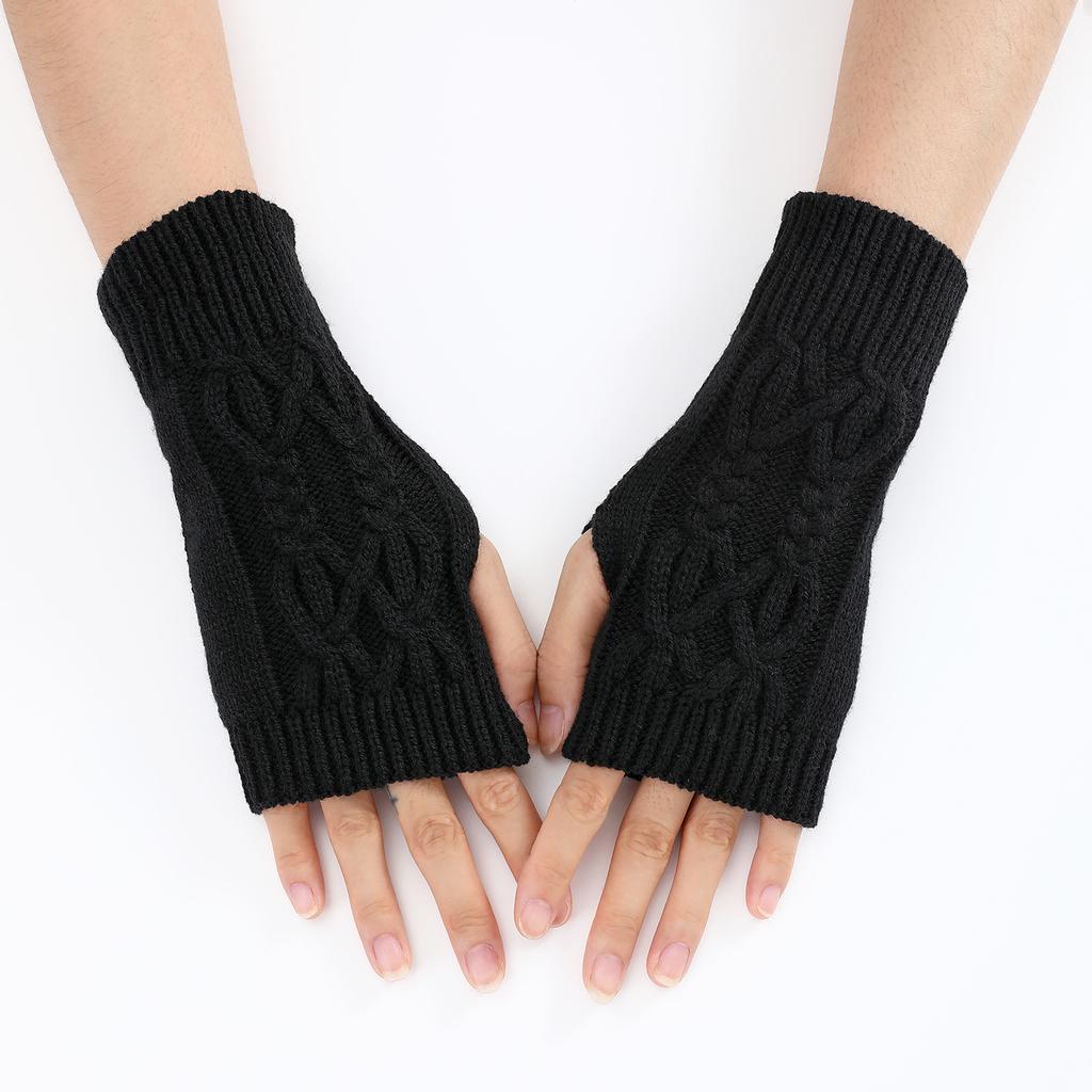 Warm Wool Fingerless Wrist Gloves Women Winter Knitted Half Finger Arm Cover Long Sleeve Gothic Crochet Twist Pattern Mittens