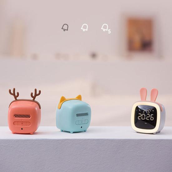 Cartoon Rabbit Ear Shape Rechargeable Digital Display LED Nigh Light Alarm Clock