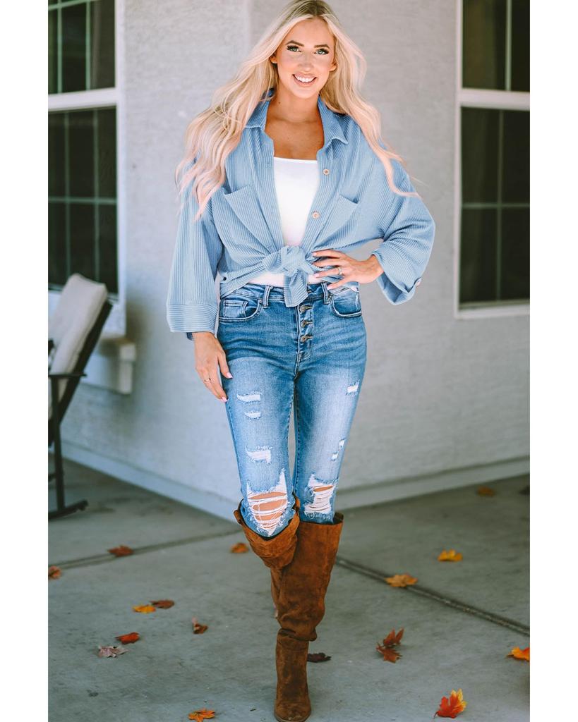 Azura Exchange Ribbed Cording Shacket