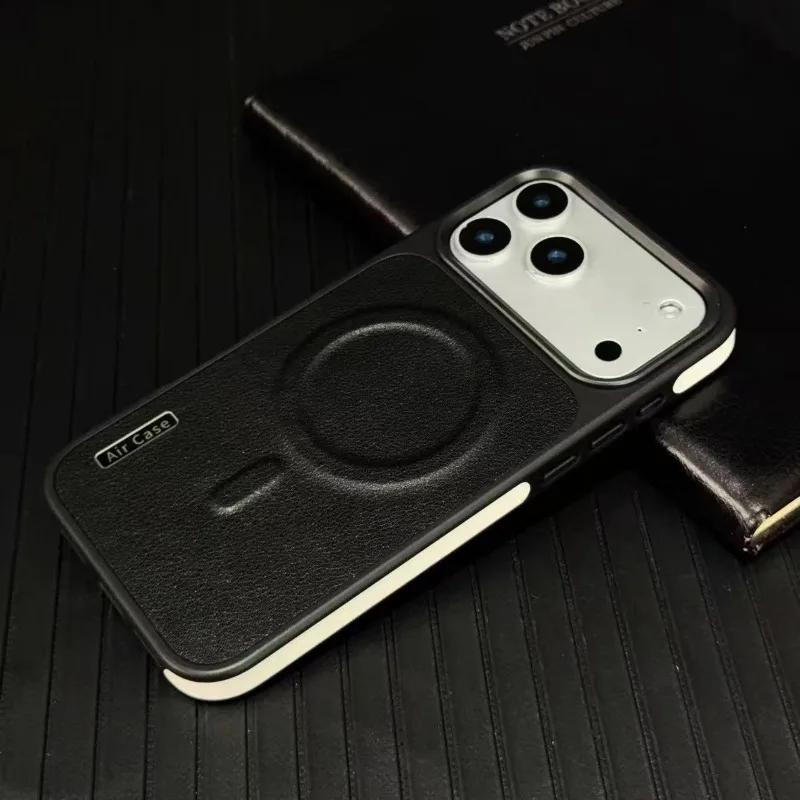 Модная Матовая Кожаная Чехол для Телефона Magsafe для IPhone 17 Air 16 15 14 13 12 Pro Max Беспроводная Зарядка Ударопрочный Бампер