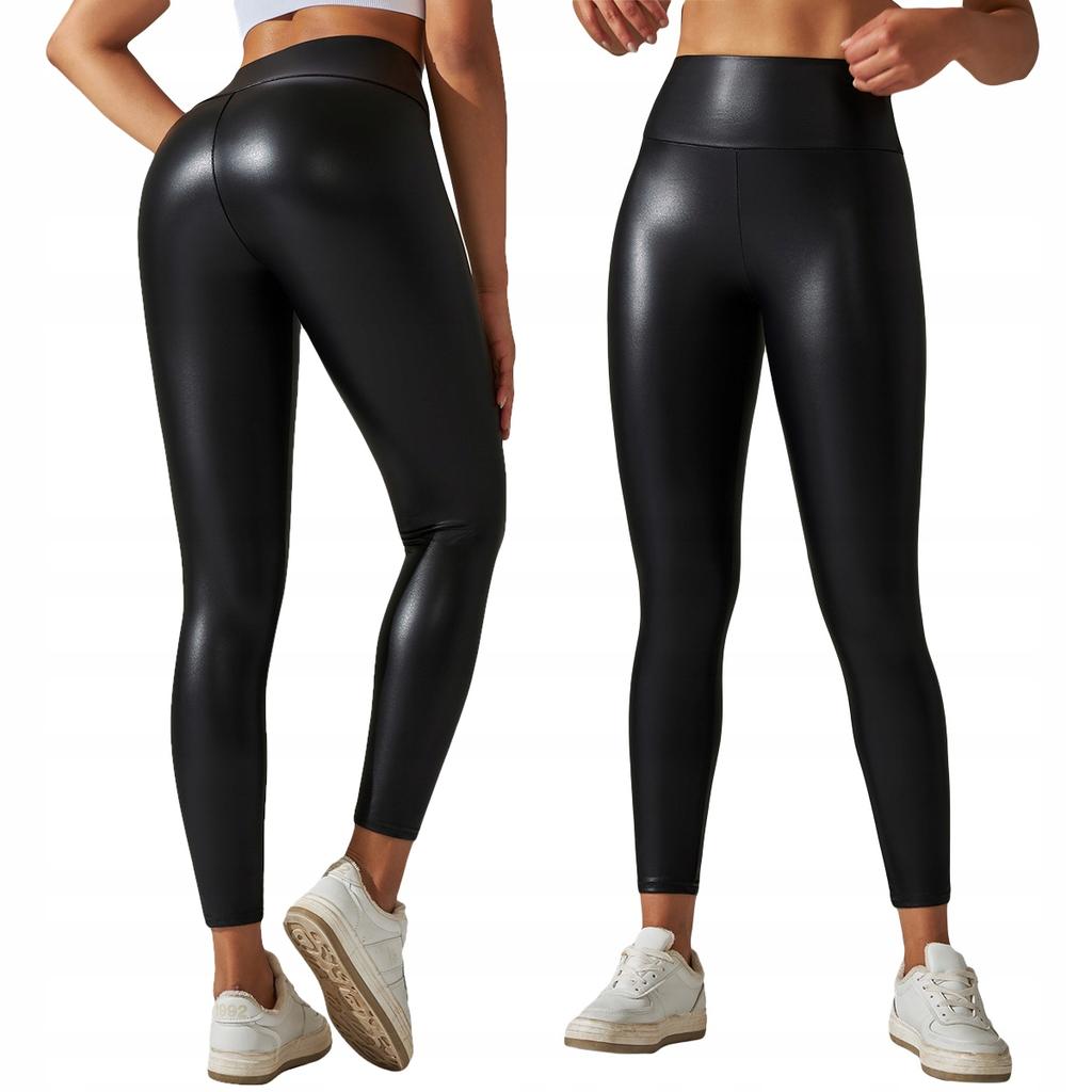 Leggings Fashionable High Waist Shaping Eco Leather Elastic Pushup Black Xxl
