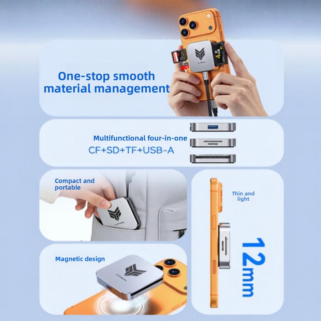 Магнитный кард-ридер SD TF CF USB-A 4-в-1 Хаб для передачи фото с телефона Компактный портативный для iPhone Android Камеры