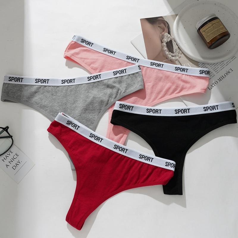 Women's Cotton Low-Rise Seamless Comfortable Thong Letter Printed Breathable Sports Briefs