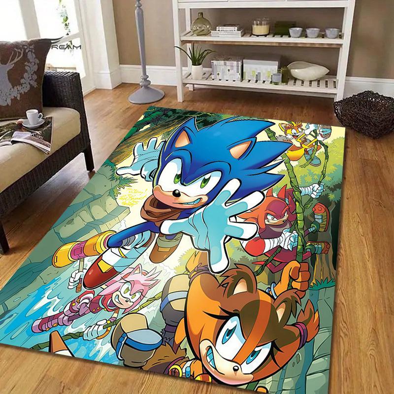 Sonic the Hedgehog Flannel Pattern Square Carpet,Area Rug,Carpet Rug for Living Room Bedroom Sofa Playroom Decor,Non-slip Floor Mat