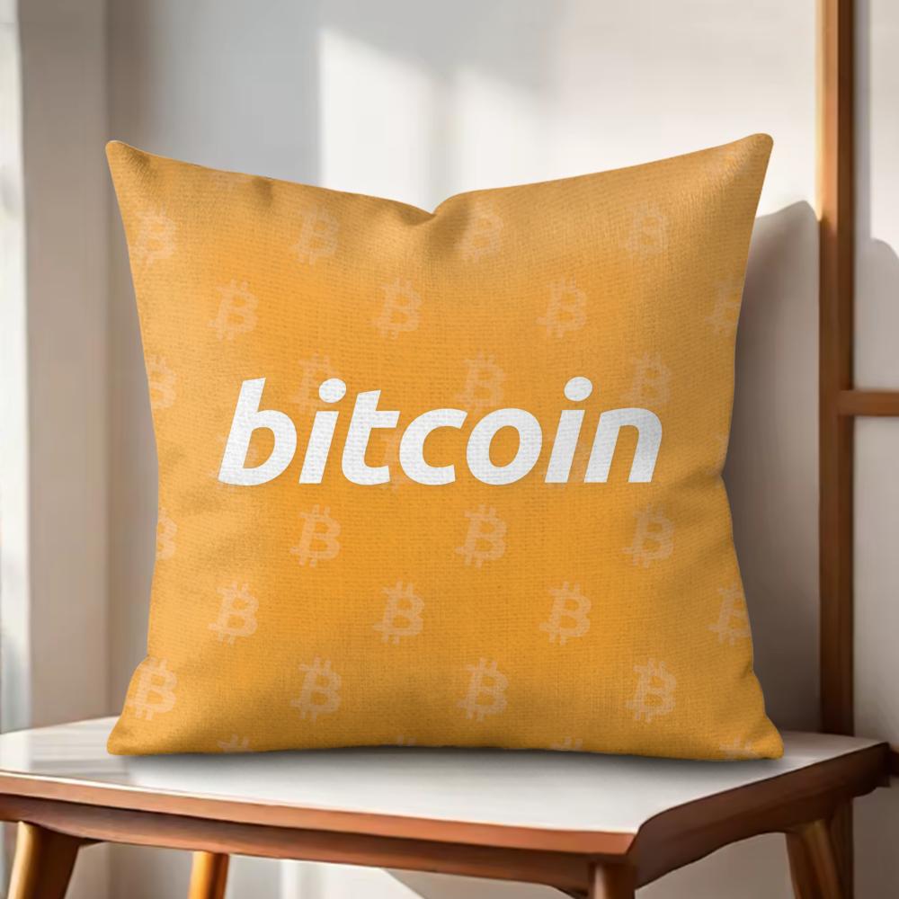 Classic BBitcoin Cushion Cover Natural Linen Organic Fabric DoubleSided Printing Couch Pillow Covers Home Decor