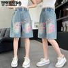 Повседневные брюки для девочек с принтом букв, летние тонкие джинсовые шорты, универсальные шорты, джинсы