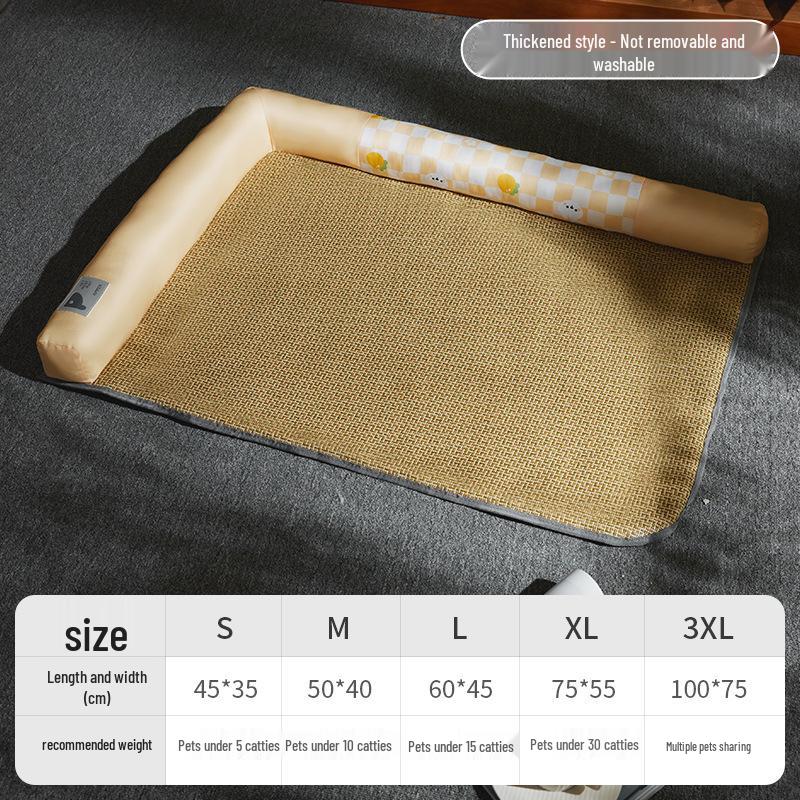 Летняя прохладная ротанговая лежанка для собаки и кошки со съемным, моющимся, толстым охлаждающим ковриком из губки