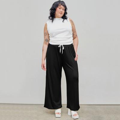 Новые женские прямые брюки с высокой талией, повседневные удобные дышащие брюки больших размеров, простые модные свободные черные длинные брюки