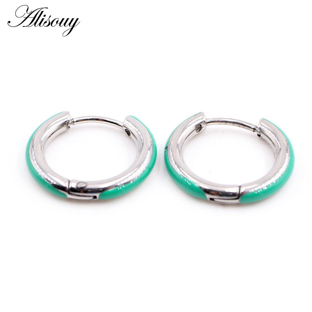 Alisouy 2PCS Punk Rock Hiphop Stainless Steel Enamel Circle Round Ear Helix Clip Huggie Buckle Women Men Unisex Hoop Earrings