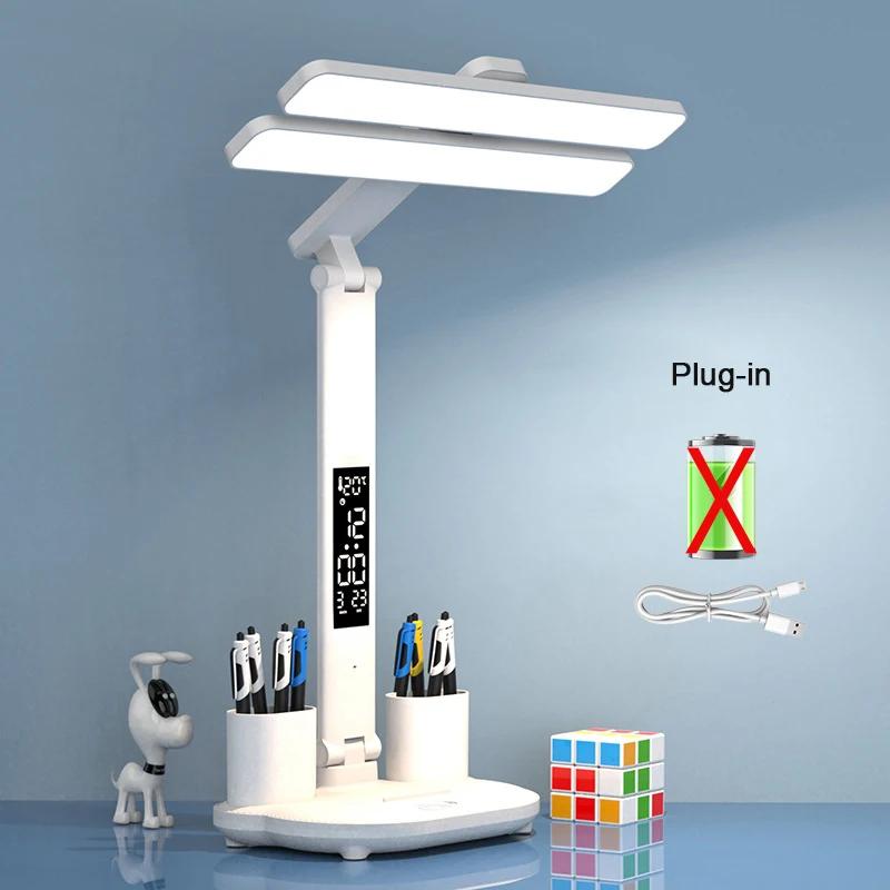 Перезаряжаемые светодиодные настольные лампы с часами и вентилятором, дисплей, лампы для чтения, прикроватные, декор для гостиной, сенсорное освещение, лампы для рабочего стола