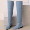 Модные женские сапоги выше колена, синие джинсы, зимняя обувь, плиссированные длинные сапоги на низком каблуке, женская обувь для вечеринок, большой размер 45 48