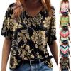 Women Fashion Casual Tops Printed Short Sleeve Shirts V Neck Pullover T Shirts