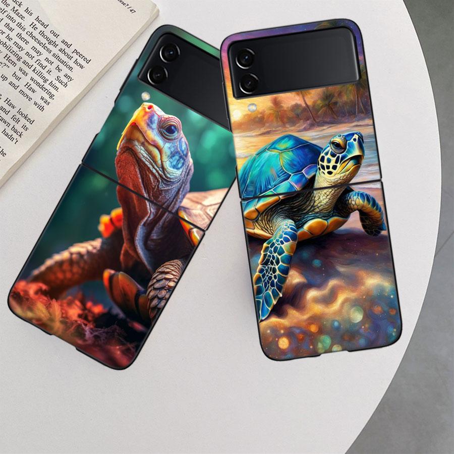 Marine Organisms, Sea Turtles, And Animals Phone Case For Samsung Z Flip 7 6 5G Galaxy Z Flip 5 4 3 Black Hard Cell Cover Luxur