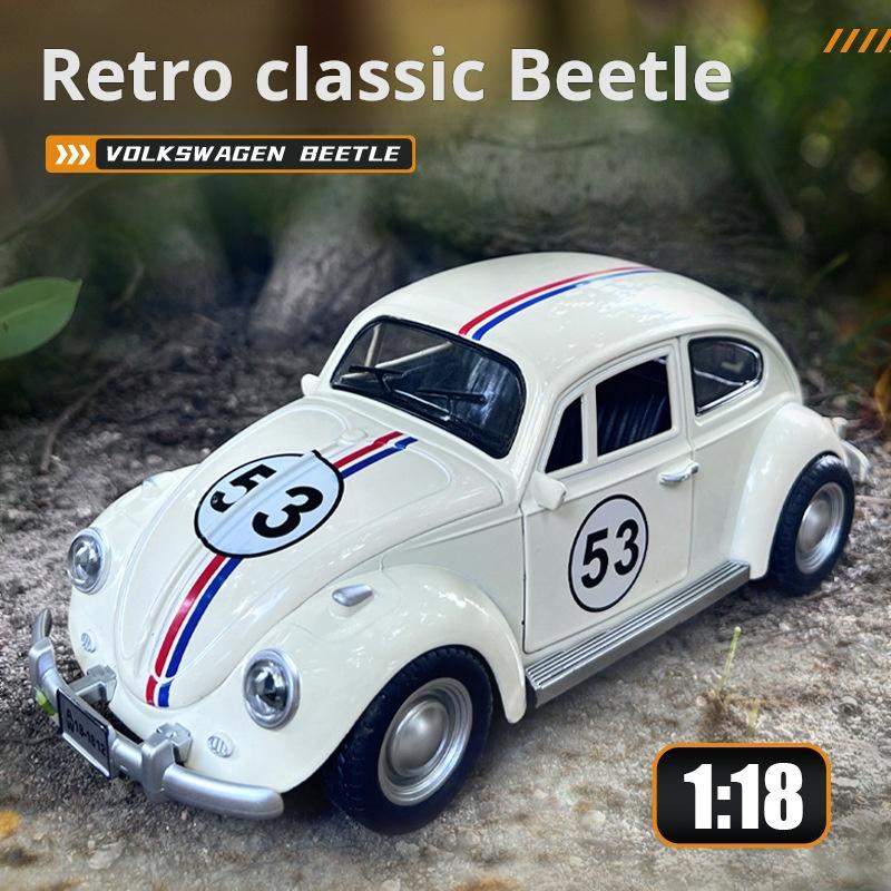 Simualtion 1/18 Scale Classic Beetle 1955 Car Model Collection Sound and Light Children Boy Toy Vehicle Gift Home Decor