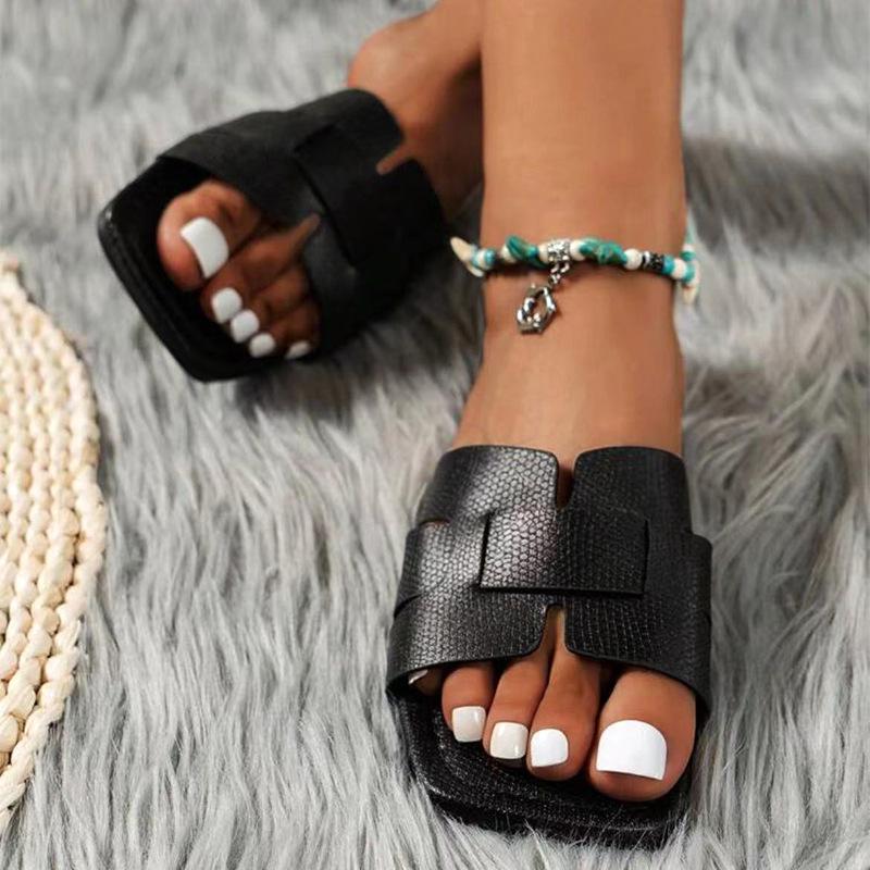 Простые повседневные женские тапочки импортного производства большого размера с квадратным носком можно носить на улице однотонные классные тапочки