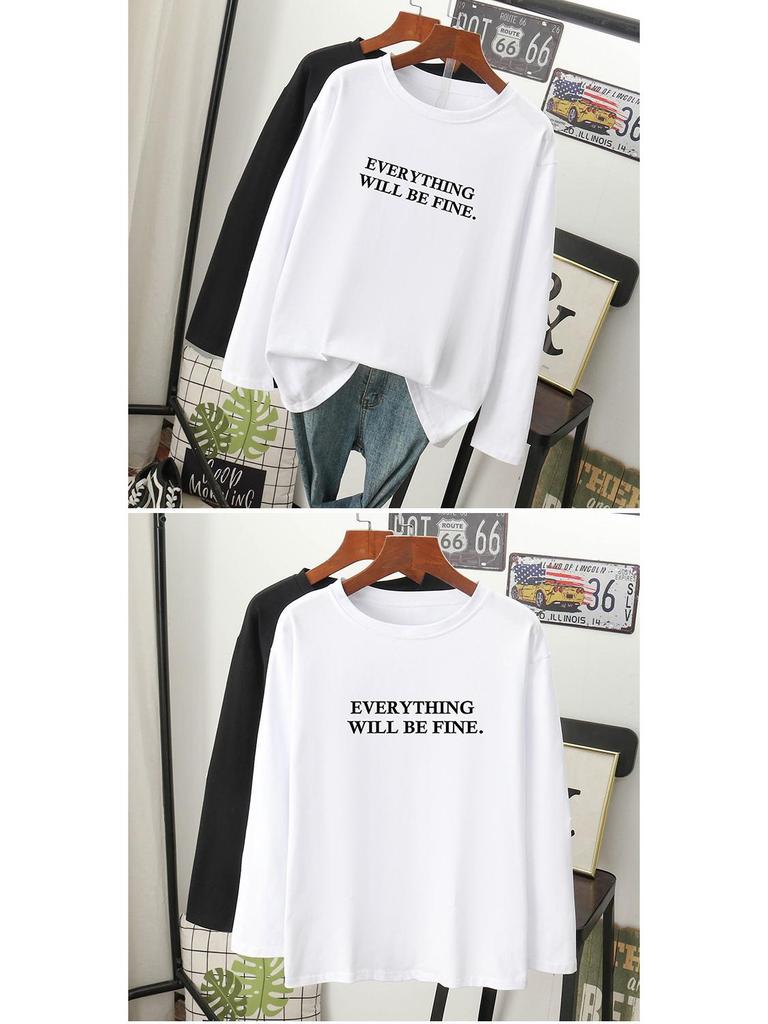 Женская свободная футболка с длинными рукавами из чистого хлопка — новинка сезона весна/осень 2024 г., утягивающий дизайн, закрывающий живот