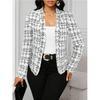 Women's Lightweight Plaid Long Sleeve Jacket - Stylish Open Front Outerwear for Spring & Fall, Black & White Houndstooth Pattern,