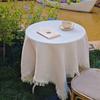 Creamy French Retro Tassel Round Tablecloth for Outdoor Coffee Tables