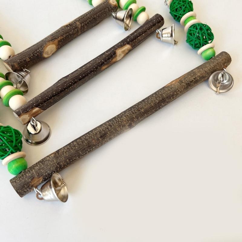 Bird Perches Chewing Toy Birdcages Standing Swing Small Medium Bird Cage Wood Swing with Bells Exercise Perches for Conures