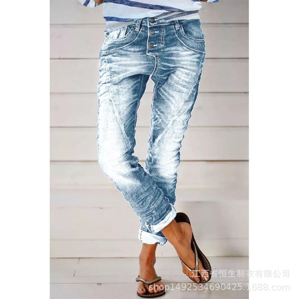 Женские джинсы Bootcut с высокой талией Винтажные расклешенные брюки Высокоэластичные стираные джинсы Длинные брюки с несколькими пуговицами спереди