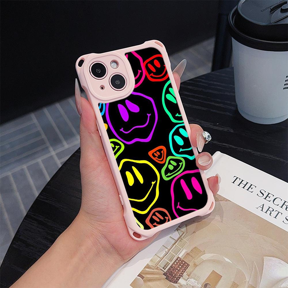 Мягкие чехлы для телефонов Ae88 Lovely Smiley Art для iPhone 16 15 14 13 12 11 Pro Max XR с ремешком на запястье, защитной крышкой для углов