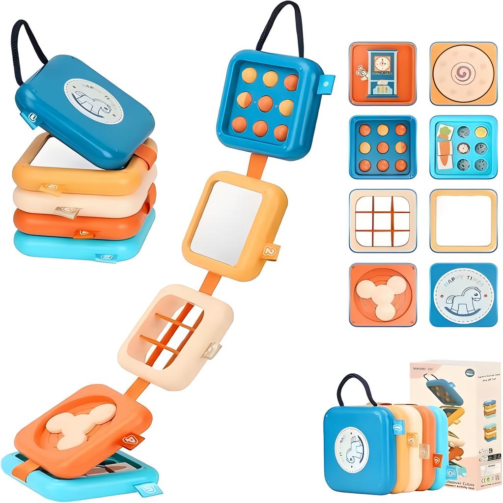 Бизиборд, Многофункциональная сенсорная развивающая игрушка, Развитие мелкой моторики пальцев, Подходит для путешествий в помещении и на открытом воздухе, Складной и удобный для переноски