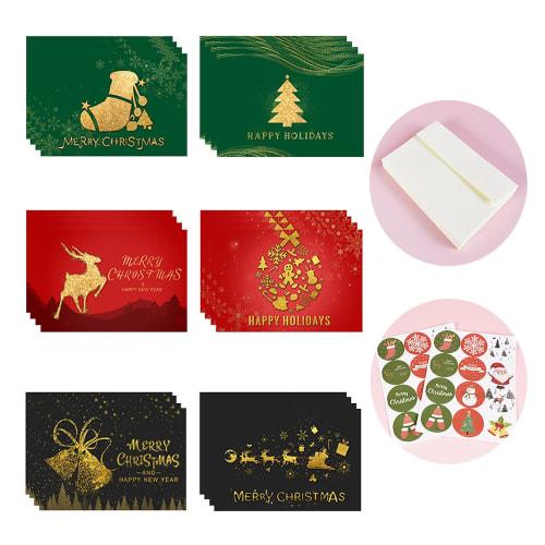Samcos Christmas Cards, 6 Types, 24 Cards, Includes Envelopes, Stickers, Greeting Cards, Message Cards, Christmas Cards, Celebration Cards, Greetings,