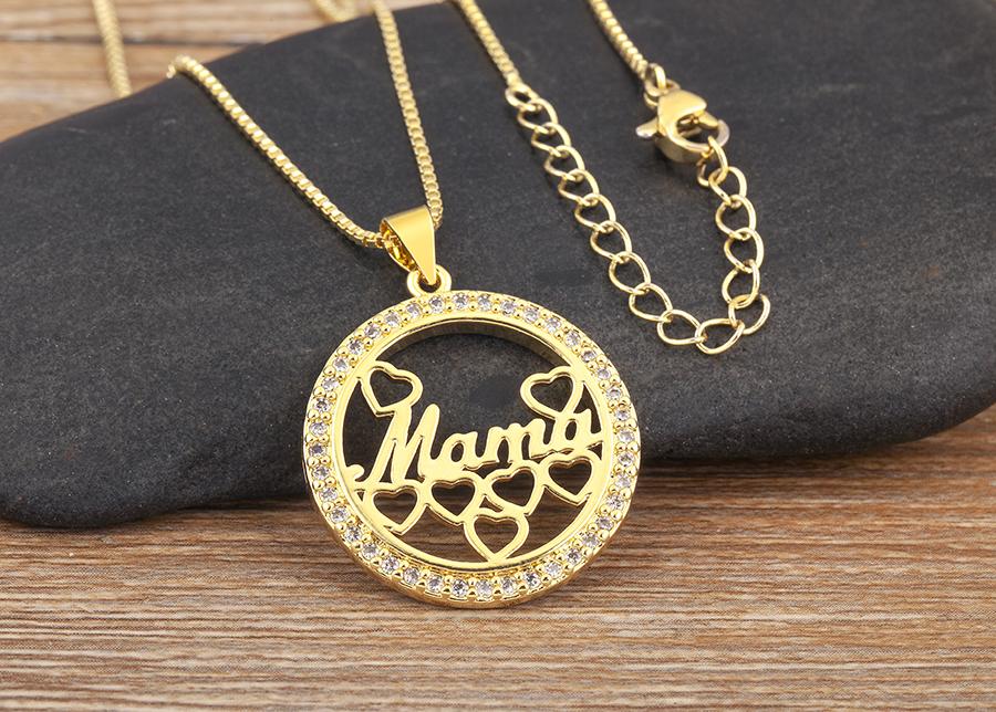 Nidin High Quality Round Shape Mama Children Shine Zircon Pendant Necklace For Women Clavicle Chain Jewelry Mother's Day Gifts