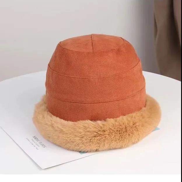 Hat Women's Winter All-match Net Red Plus Cashmere Lamb Hair Fisherman Hat Leisure Wide Brim Warm Plush Basin Hat