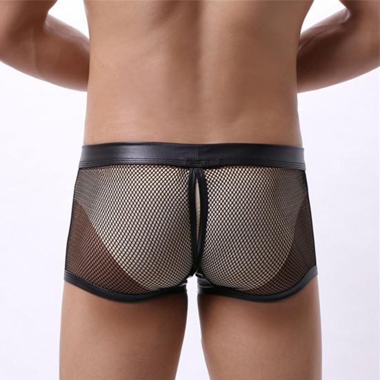 Men Thongs Hollow Out Mesh Sexy Opening U Convex Super Breathable Men Boxers