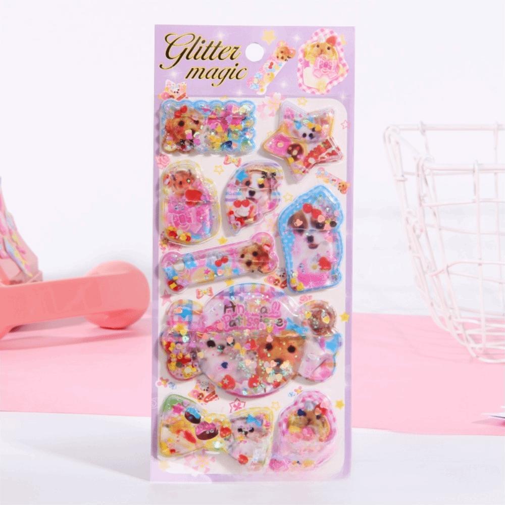 New Sequin Design 3D Shake Sticker PVC Removable Y2K Retro Sticker Kawaii Personalized Design Bear Bunny Sticker