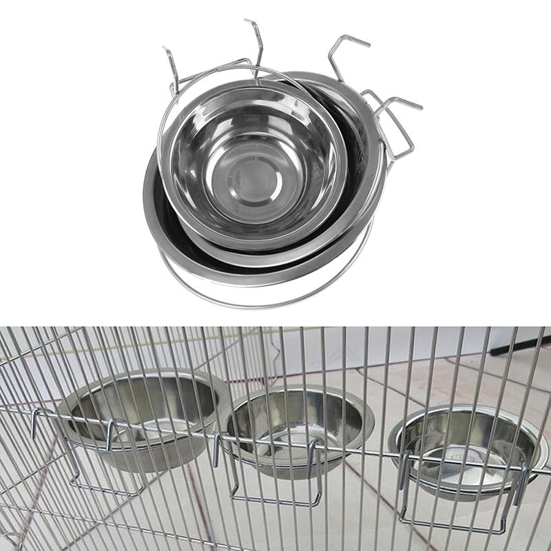 Миска из нержавеющей стали для подвешивания для питомцев, для кормления собаки, кошки, птицы, попугая, для еды, воды, клетка, чашка