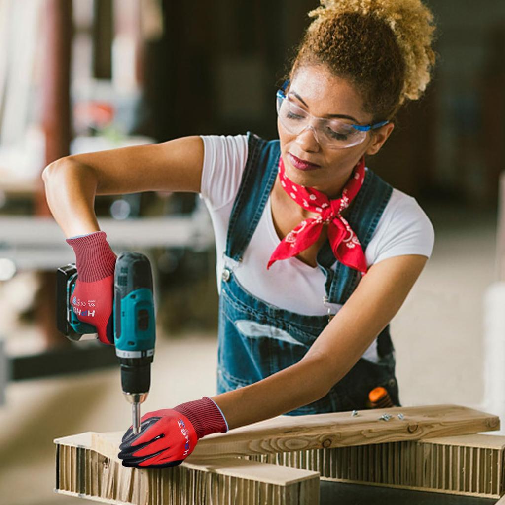 Защитные рабочие перчатки с нитриловым покрытием для работы и деревообработки [HPHST] Перчатки, Перчатки, 12 штук Мужские - Сенсорный экран, Нескользящие,