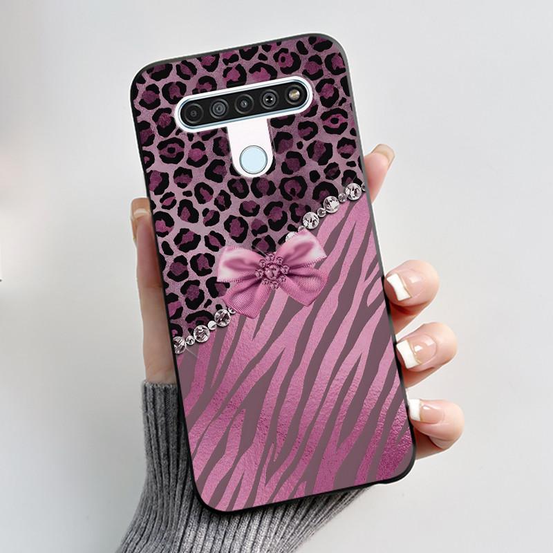 Чехол с рисунком для LG Q61 / LG K61 / LG Q70, чехол-бампер, мягкий силикон, черный корпус, милый цветочный мультяшный чехол