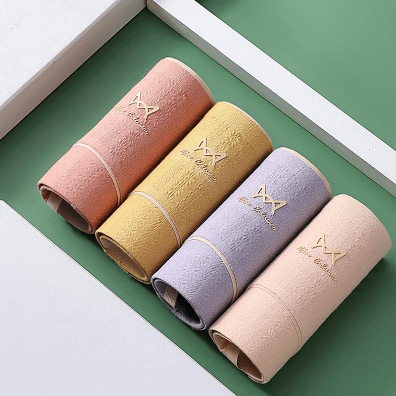 4PCS Underwear Women's Cotton Mid-waist Bacteriate-resistant Fashion Breathable Briefs