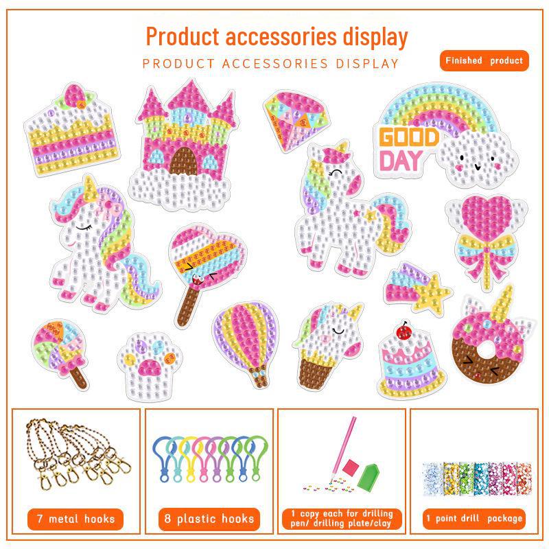 Mermaid Unicorn Ice Cream DIY Diamond Painting Keychain for Children