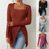 Spring Autumn Women's Solid Color Long Sleeved Knitted Square Neck Irregular T-shirt Top Pullovers & Long Sleeves Women’s