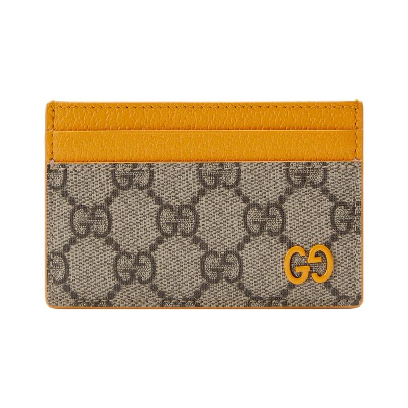 Gucci Кредитница из холста и кожи с отделкой под керамику, логотип Double G, стандартная, мужская, желто-коричневая