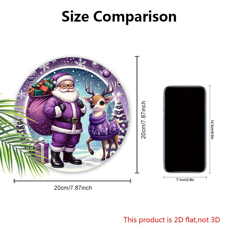 Фиолетовая Рождественская Деревянная Табличка с Узором Санта-Клауса и Лося, Зимняя Рождественская Круглая Табличка для Декора Входной Двери, Идеальный Рождественский Подарок