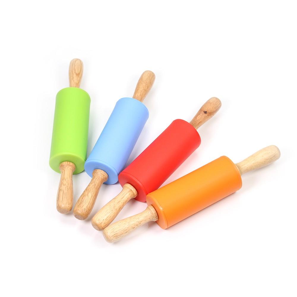 Силиконовая скалка Leeseph для детей, антипригарная поверхность и удобные деревянные ручки для выпечки