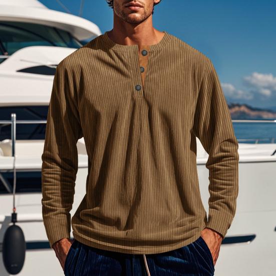 Men Long Sleeve T-Shirt Corduroy Solid Color Spring And Autumn T-Shirt Casual