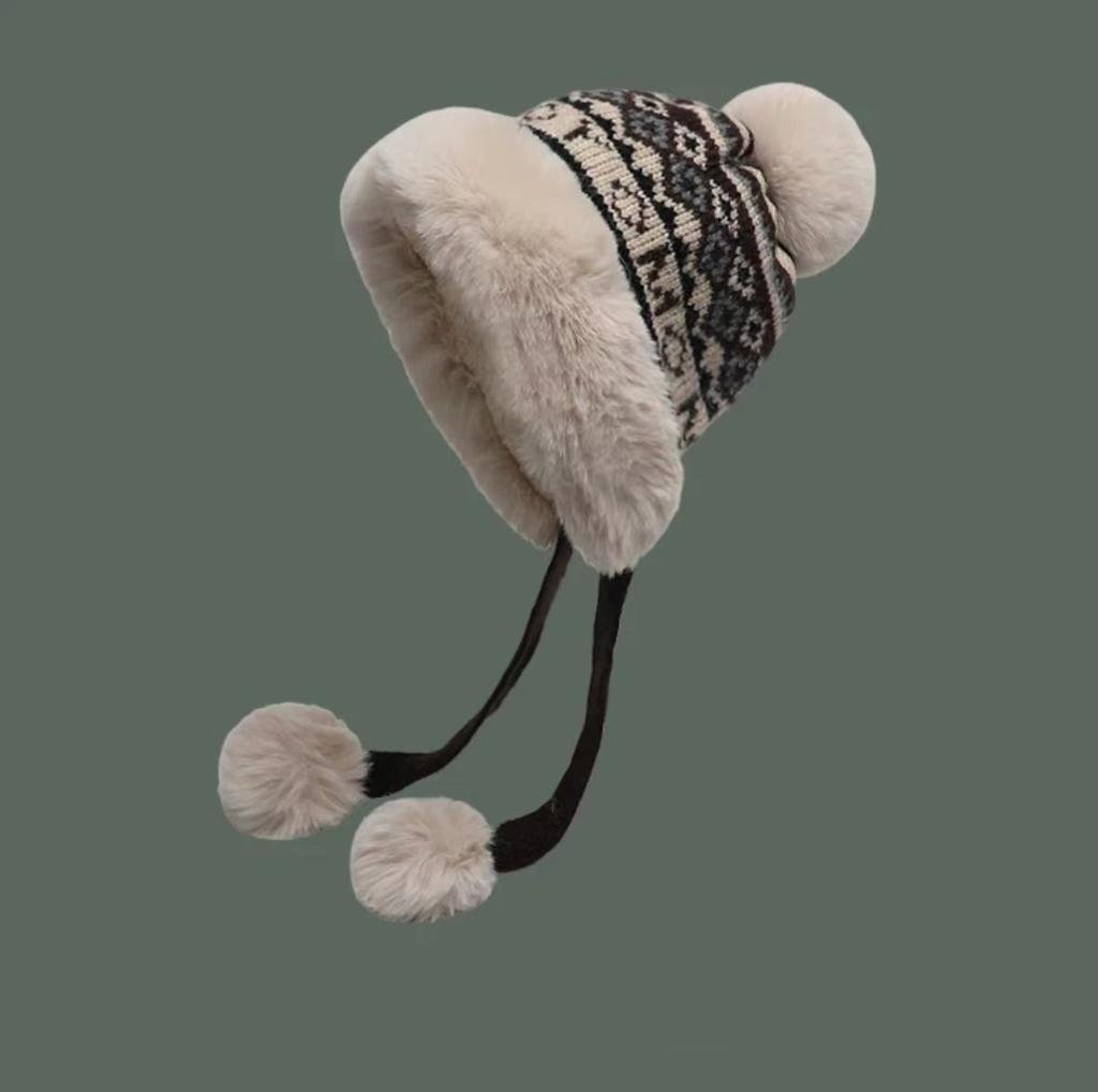 Плюшевая шапка в стиле ретро в этническом стиле для женщин, теплая зимняя защита ушей, вязаная сумка, утолщенная, чтобы показать лицо, маленькая шапка Lei Feng, защита от холода