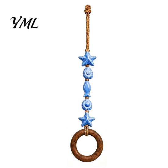 Decorative Wood Bead Towel Hanger Beaded Hanger, Bohemian Wall Mounted Ring Hand Pastoral Style Organizer Holder, Hemp Rope Storage Rack for Bathroom