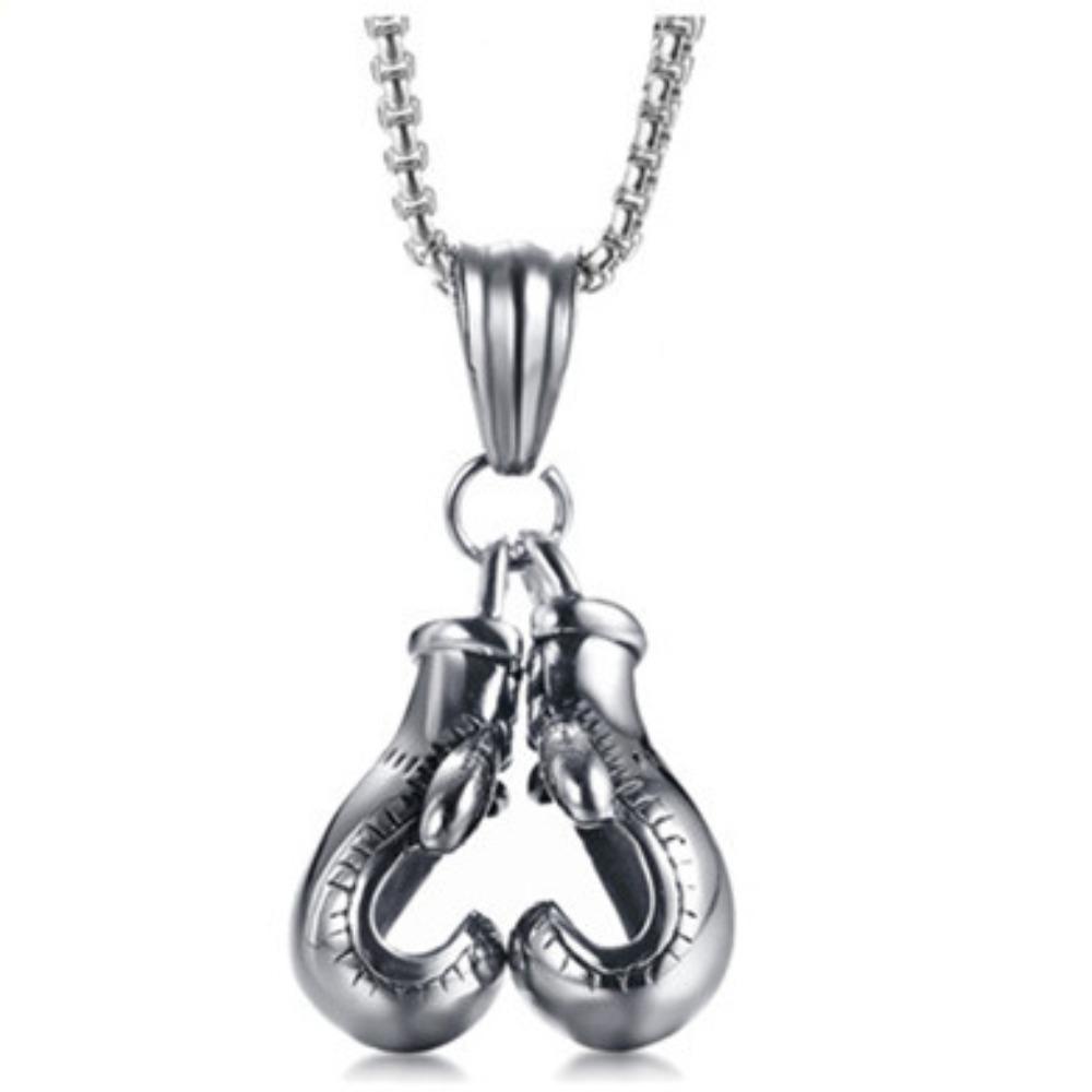 Stainless Steel Chain Double Boxing Gloves Pendant Necklace - Perfect for Fitness Enthusiasts and Sports Lovers